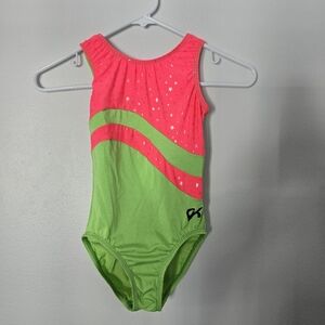 GK Elite Pink And Green Leotard Stars Gymnastics Dance Child Large